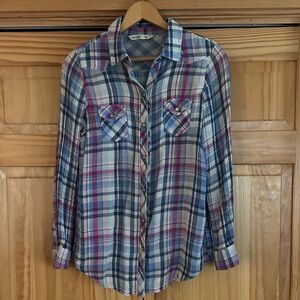Old Navy Blue, White & Pink Plaid Button-Down Shirt